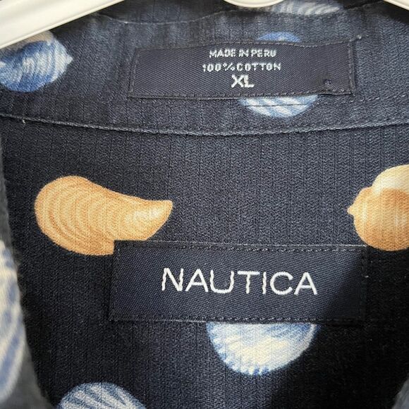 Nautica Men’s Cotton Black Multi Seashells & Clam Print Button Down Shirt Sz-XL - Picture 2 of 5